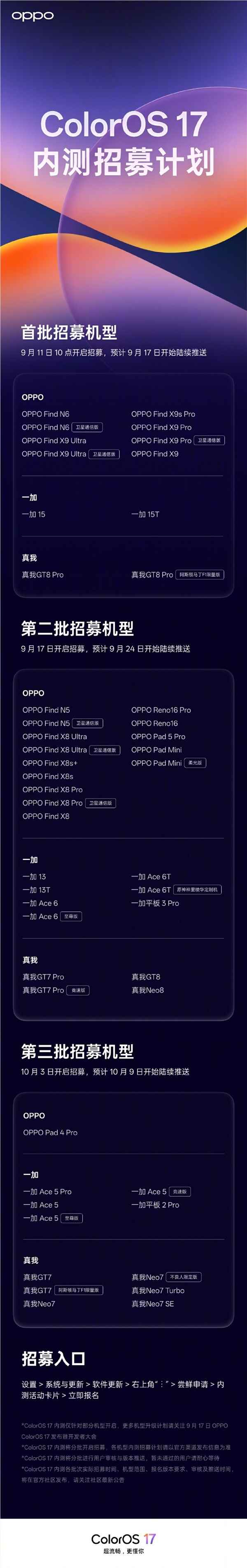 ColorOS 17开启内测招募:首批支持Find N6系列、一加15等12款机型